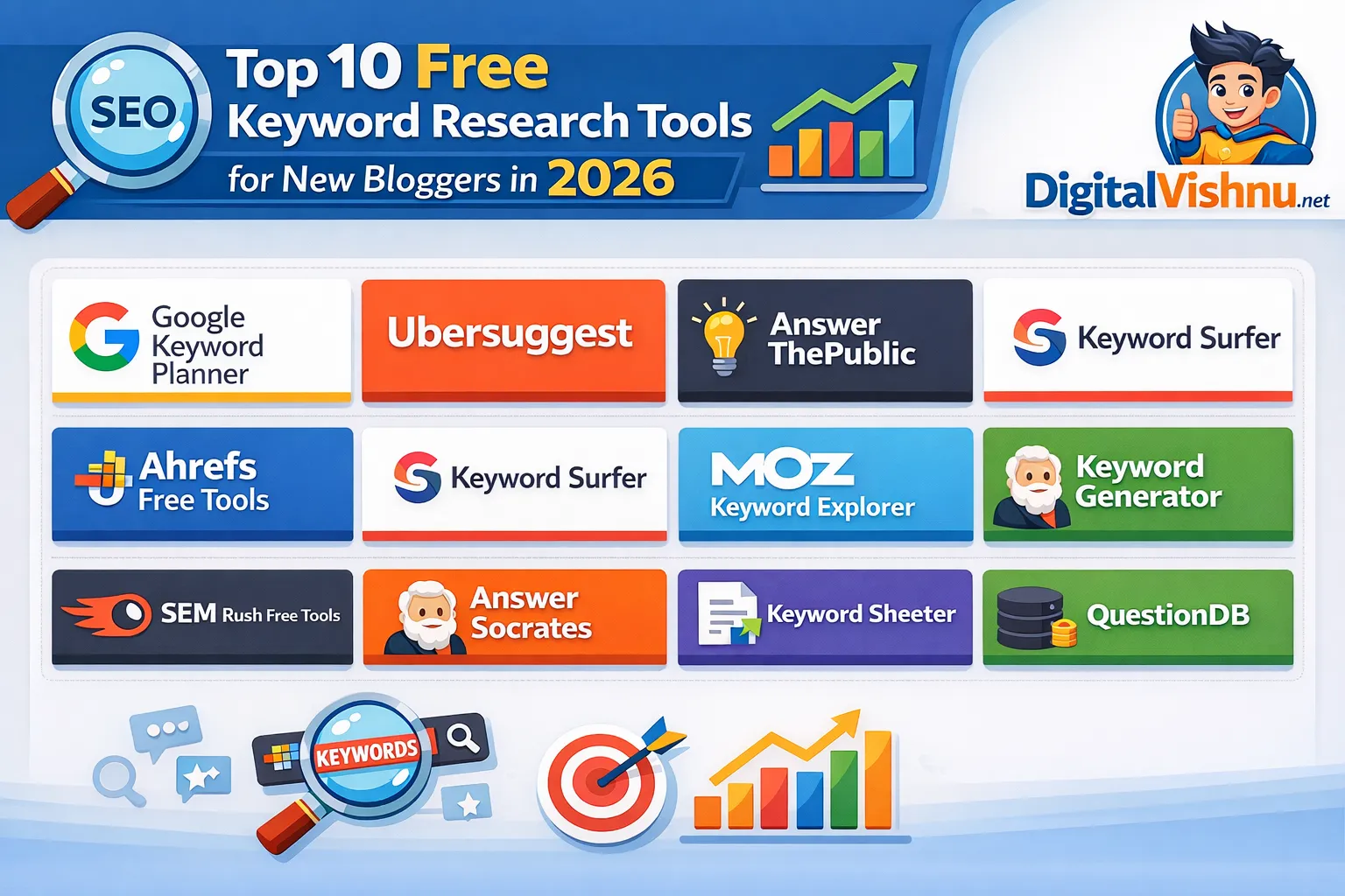 Top 10 Free Keyword Research Tools for New Bloggers in 2026 (100% Free)